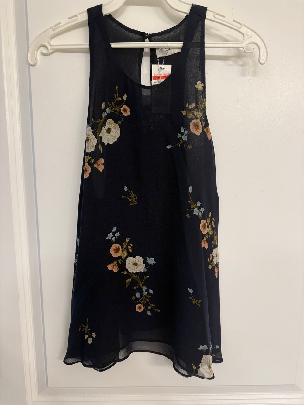 Joie Silk fully lined Navy Floral sleeveless tank -style Racerback Blouse.